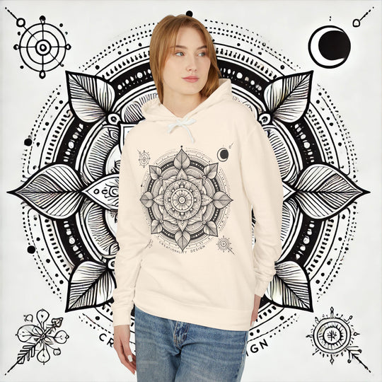 Creationality Design Mandala - Unisex Lightweight Hooded Sweatshirt