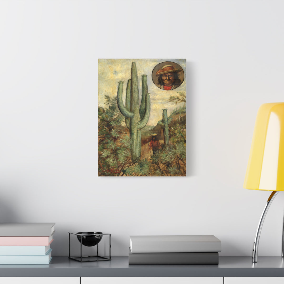 Cactus Landscape with Portrait of Geronimo Wall Art Canvas [12x16]