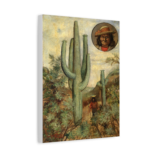 Cactus Landscape with Portrait of Geronimo Wall Art Canvas [12x16]