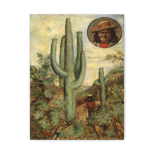 Cactus Landscape with Portrait of Geronimo Wall Art Canvas [12x16]